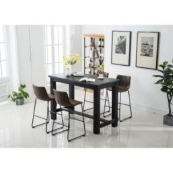 Roundhill Furniture Bronco Antique Wood Finished Bar Dining Set: Table And Four Bar Stools - Brown -Elegance Barware d0cbc0f6 e239 4653 b51d 12134abc0f99