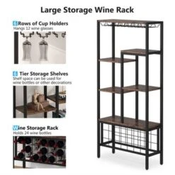 Lee Vintage Retro Brown/ Black Freestanding Wine Bar Rack Cabinet With Glass Holder, Industrail Wood Wine Storage Display Shelves - Vintage Brown -Elegance Barware d0e147ff b27c 4647 9fbe f559b06748f8
