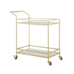 Nicole Miller Felix Bar Cart, 2 Serving Shelves, Casters - N/A - Gold/ White -Elegance Barware d2f105c9 55a5 4169 86e4 b14d04ab62bb