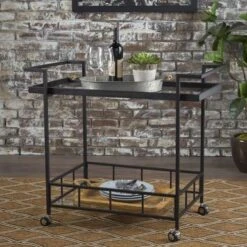 Ambrose Industrial Glass Bar Cart With Shelves By Christopher Knight Home - Iron/Glass - Gold -Elegance Barware d2f30ebc e97f 470e a111 7b4ac2aad6b3