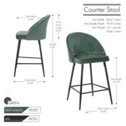 Porthos Home Freya Velvet And Metal Counter Stools (Set Of 2) - Grey -Elegance Barware d35c84ac fc85 4b55 873e f4bb1ee01de5