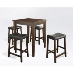 Crosley Furniture Cherry Finish Wood Pub Table And Upholstered Saddle Stool Set (Set Of 5) - 5 Piece Pub Dining Set With Tapered Legs/Stools -Elegance Barware d3e891e3 37f5 4311 a239 232521203c8f