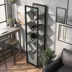 DH BASIC Industrial Metal V-cut 5-shelf Compact Wine Rack By Denhour - Cement -Elegance Barware d47d508e f2b0 4ebc 96a7 7a7bd2196fc8
