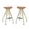 Set Of 2 Bar Stool With Faux Leather Cushion In Gold - Bar Height - 29-32 In. - Set Of 2 - Whiskey And Gold