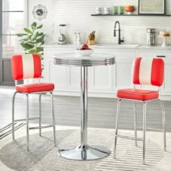 Simple Living Raleigh Retro Bar Table - White/Chrome -Elegance Barware d651f858 b199 486d a988 00f6ce8d52be