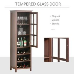 HOMCOM Wine Cabinet Bar Display Cupboard With Glass Door And 3 Storage Compartment For Home Bar - Walnut -Elegance Barware d653e03e ad95 4f6a afa8 f5aa326b6ae7