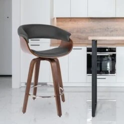 Modern Swivel Bar Stools Upholstered Counter Stools, Set Of 2 - Black/Walnut - Bar Height -Elegance Barware d65d9e93 a5d4 4564 ad1b 1cca2658b3f7