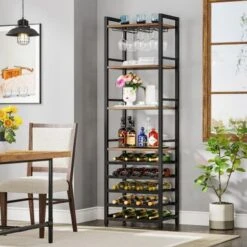Lee 9-Tier Freestanding Floor Wine Rack, 20-Bottle Wine Bakers Rack With Glass Holder And Storage Shelves - Brown -Elegance Barware d7039e51 8b3c 46d4 8c37 cd3e419b7294