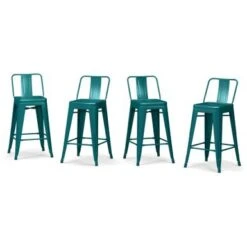 WYNDENHALL Josephine Industrial Metal Stool (Set Of 4) - Teal Blue - Counter Height - 23-28 In. -Elegance Barware d924c634 7f53 4afd 8f0b 1a6b78669d35
