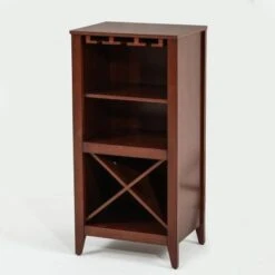 Walnut Finish Wine Storage Cabinet - 36" H X 17.5" W X 13.38" D - Veneer/MDF -Elegance Barware d96da200 4545 4ff3 b932 4592b2e8933b