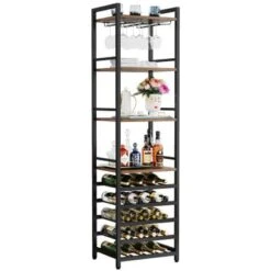 Lee 20 Bottle Wine Bakers Rack, 9-Tier Freestanding Floor Wine Rack With Glass Holder And Storage Shelves - 17.72 X 13.78 X 70.87 Inches -Elegance Barware d98b63e7 3c24 4950 b164 5dd6e1230cf1