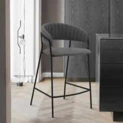 Nara 26" Faux Leather And Metal Counter Height Bar Stool - Blue -Elegance Barware da0a0e6f b7fb 4d2a a2b6 72b968185062