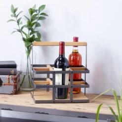 Modern 6-Bottle Wood And Metal Wine Holder - White -Elegance Barware da36a081 88e5 4053 8f90 9cd23f988588