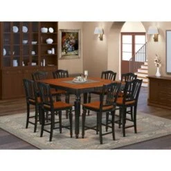 9-pieces Square Dining Room Pub Set -a Table And 8 Counter-height Chairs - Black And Cherry Finish (Seat's Type Options) - CHEL9-BLK-C -Elegance Barware db4289c4 07b3 4832 9a08 9294bdaaa20c