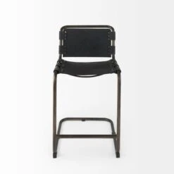 Berbick Black Genuine Leather W/Dark Grey Frame Counter Stool - Single - Dark Brown - Counter Height -Elegance Barware db83e075 6001 4d8c a5a2 6588027d8abb