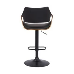 Aspen Adjustable Swivel Faux Leather And Wood Bar Stool With Metal Base - Black, Walnut, And Black -Elegance Barware dbe7cf70 ced3 4ad2 b596 50e8762495c3