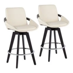 Carson Carrington Pugo Fixed-Height Counter Stool With Black Wood Base (Set Of 2) - Cream + Gold Footrest -Elegance Barware dc1df070 e44d 41b5 90f0 acaf518addab