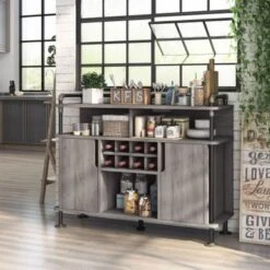 DH BASIC Rustic Iron 7-Shelf And 8-Bottle Wine Cabinet By Denhour - Reclaimed Oak -Elegance Barware dcd2826b 55c8 4dc7 b6b7 e28d21b4eb85