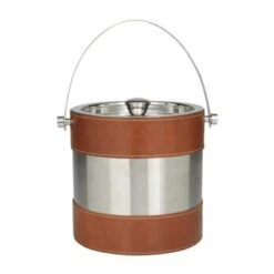 The Novogratz Leather Ice Bucket With Lid - 8 X 7 X 12 - Brown -Elegance Barware dd66deae 5301 45b9 8261 f8809fdcf212