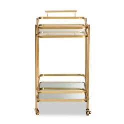 Baxton Studio Destin Glam Brushed Gold Metal And Mirrored Glass 2-Tier Wine Bar Cart - Bronze -Elegance Barware ddcde6b5 8b52 420a 92b6 62e3bb35c855