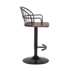 Edward Farmhouse Adjustable Bar Stool In Wood And Metal - Black -Elegance Barware de0610c9 003b 40f6 85b7 2805da06c6c7