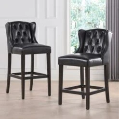 Richmond Faux Leather Armless Wingback Tufted Counter And Bar Stool - Single - Vintage Black Brown - Counter Height -Elegance Barware de9250b9 2119 4c44 80f7 b1305b26bb57
