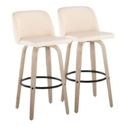 The Gray Barn Vallberga 30" Fixed-Height Bar Stool With White Washed Wood Base (Set Of 2) - Light Green Fabric/Round Black Footrest -Elegance Barware de966538 70b9 48a3 8338 39f2462fb6dc