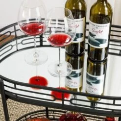 Silver Orchid Marsh Oval Mirrored Glass Top New Bar Cart With Wheels - Black -Elegance Barware deb52a4e 9043 49bb adab 8045106f919a