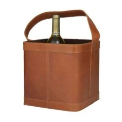 Leather Modern Wine Holder - 9 X 9 X 17 - Tan -Elegance Barware df2be87a e69f 43d2 824a 341381a3f02f