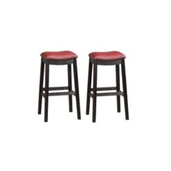 Burgundy PU Upholstery Bar Stool, Set Of 2 - Bar Height