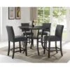 Biony Espresso Wood Counter Height Dining Set With Fabric Nailhead Stools - Grey