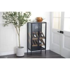 Black Metal 10 Or 15 Bottle Standing Wine Rack With Wine Glass Holders And Wood Accents - 14"W X 21"L X 41"H - White -Elegance Barware df9d632b df54 47ab a6d6 3b8ad02f0fc7