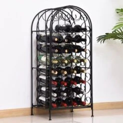 HOMCOM 35 Bottle Wrought Iron Wine Rack Jail With Lock - Black - 17.5*14*38.5 - Black -Elegance Barware e060b38d 8526 49fb 9001 96e5a4177bf0
