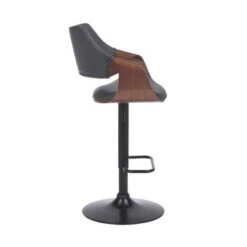 Aspen Adjustable Swivel Faux Leather And Wood Bar Stool With Metal Base - Black, Walnut, And Black -Elegance Barware e0778fbc eab9 48ec 9391 0b20487850e1