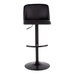 Strick & Bolton Oscar Adjustable Bar Stool With Rounded T Footrest (Set Of 2) - Black Faux Leather/Black -Elegance Barware e0ec6933 1f89 4356 8b3b 8003c4cb5f0a