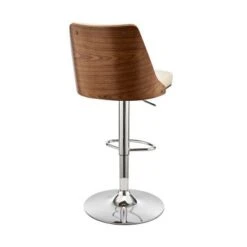 Jacob Adjustable And Swivel Faux Leather And Wood Bar Stool With Metal Base - Cream, Walnut And Chrome -Elegance Barware e13b972e 3a5b 4ab5 bf02 e0873b9543dd