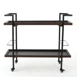 Gerard Modern Industrial 2-Tier Wood Bar Cart With Wheels By Christopher Knight Home - 38.00" W X 16.10" D X 33.00" H - Brown -Elegance Barware e1b8c49c 2923 4cea 8c0b d39198a43e1f