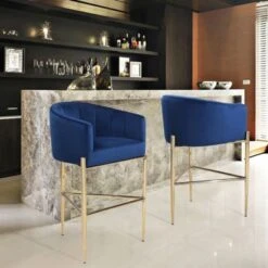 Silver Orchid Beavers Velvet Upholstered Shelter Arm Bar Stool - Navy - Counter Height -Elegance Barware e1ba7509 e8d3 47ab a27b 2350634fc80a