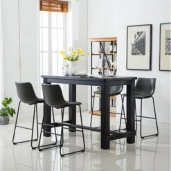 Roundhill Furniture Bronco Antique Wood Finished Bar Dining Set: Table And Four Bar Stools - Brown -Elegance Barware e2837426 4aa6 43da ba5f 6f99b3f61078