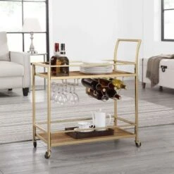 FirsTime & Co. Francesca Bar Cart, Metal Frame, Wood/Glass Top - Gold & Wood -Elegance Barware e2e59777 d459 4d55 be80 7bea6c86654b