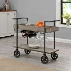 FirsTime & Co. Factory Row Industrial Farmhouse Wheeled Bar Cart - Gray