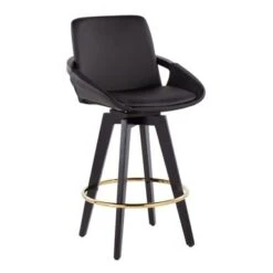 Carson Carrington Pugo Fixed-Height Counter Stool With Black Wood Base (Set Of 2) - Black + Gold Footrest