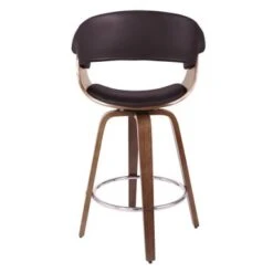 Modern Swivel Bar Stools Upholstered Counter Stools, Set Of 2 - Black/Walnut - Bar Height -Elegance Barware e3000f3c 813d 4e3a 8391 67bc2f4340d9