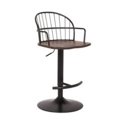Edward Farmhouse Adjustable Bar Stool In Wood And Metal - Black -Elegance Barware e336f547 863a 4dea 928a 655e84f8909d