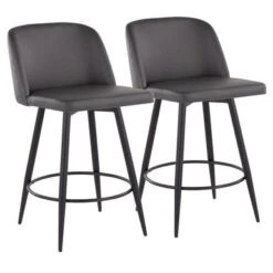 Carson Carrington Vallberga 26" Counter Stool With Black Metal Base (Set Of 2) - Grey Faux Leather/Round Black Footrest -Elegance Barware e3a56e87 7313 400c 9866 e283fef9f999