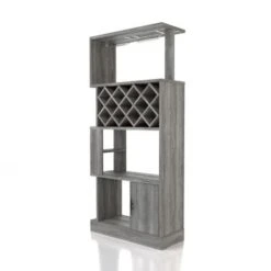 DH BASIC Contemporary Dual-Side Access Lattice 11-Bottle Wine Rack And Cabinet By Denhour - Vintage Grey Oak -Elegance Barware e3f1d768 d542 4e07 95a8 4e7081e5c42c