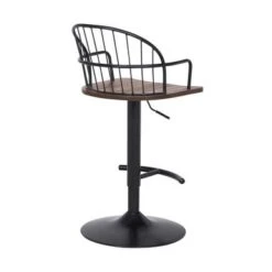 Edward Farmhouse Adjustable Bar Stool In Wood And Metal - Black -Elegance Barware e48919dc e075 459b bad0 b41161538580