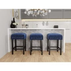 Hillsdale Furniture Cassidy Wood And Upholstered Counter Height Backless Stool - 26.25H X 16W X 16D - Black And Blue -Elegance Barware e52609f8 c4e7 4fc8 b5b4 52fb1bb65c0a
