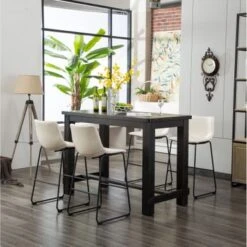 Roundhill Furniture Bronco Antique Wood Finished Bar Dining Set: Table And Four Bar Stools - Brown -Elegance Barware e68f0b92 d5d8 46fd ad1b 8fe08e1f3df8