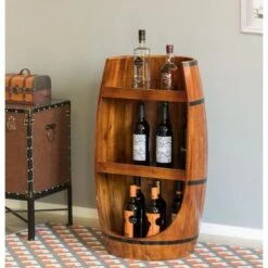 Vintiquewise Rustic Wooden Wine Barrel Display Shelf Storage Stand - Brown -Elegance Barware e69b28f2 ff3e 4554 893c 49d5f456e1ba